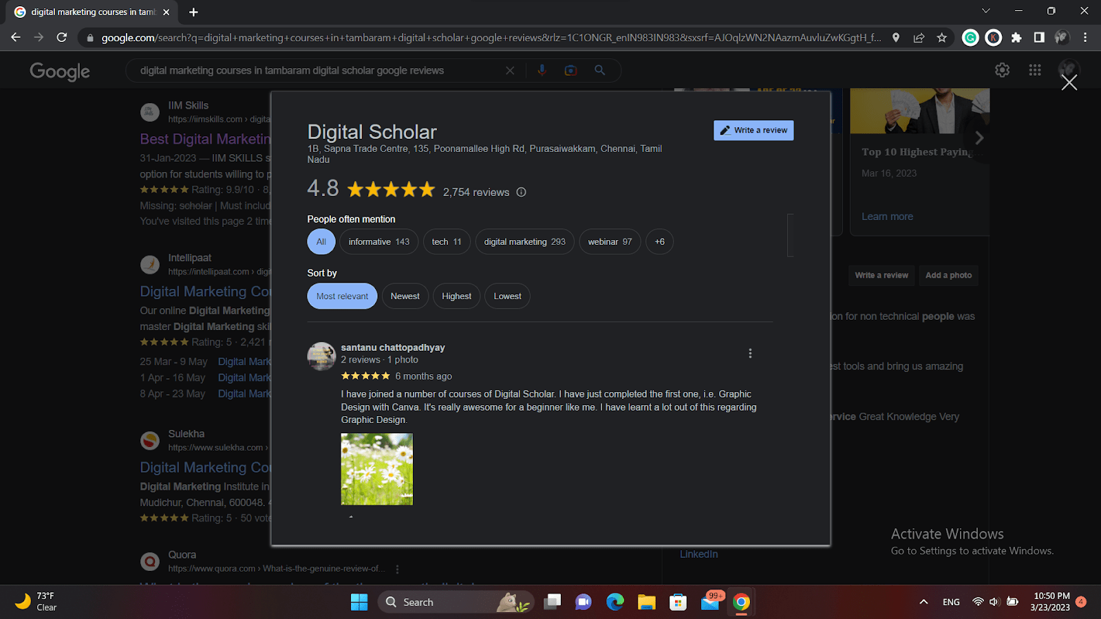 Digital Marketing Courses In Alandur-Digital Scholar Google Review