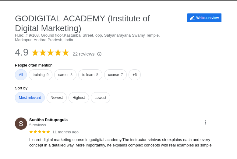 Digital Marketing Courses In Warangal - Go Digital Academy Google Review
