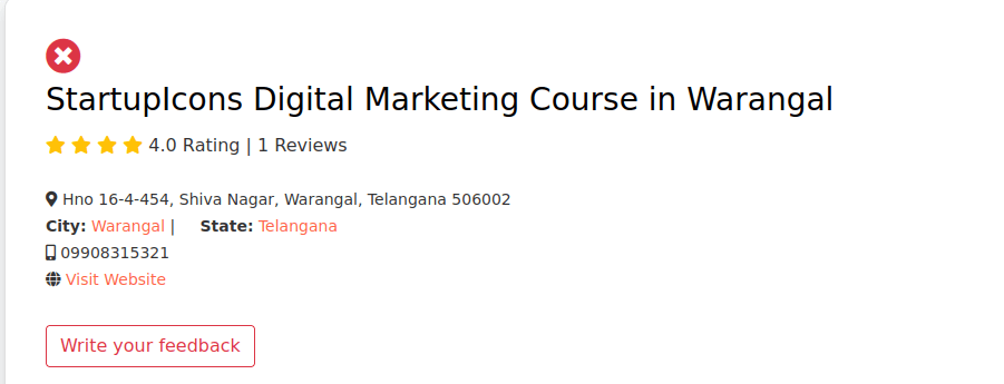 Digital Marketing Courses In Warangal- Startup Icons Google Review