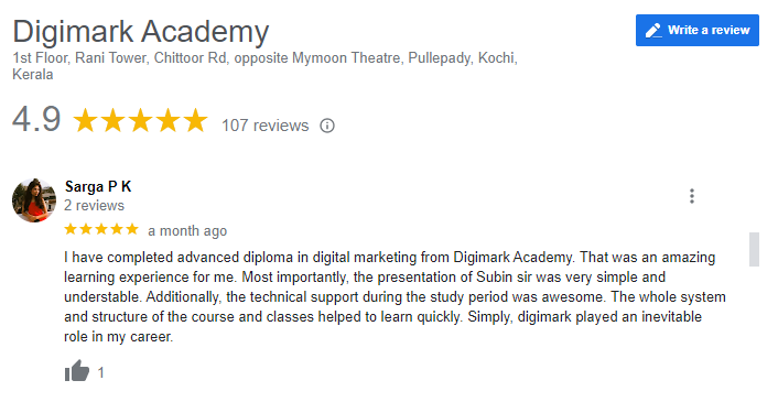 Digital Marketing Courses In Alleppey- DigiMark Google Reviews