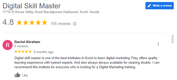 Digital Marketing Courses In Alleppey- Digital Skill Master Google Review