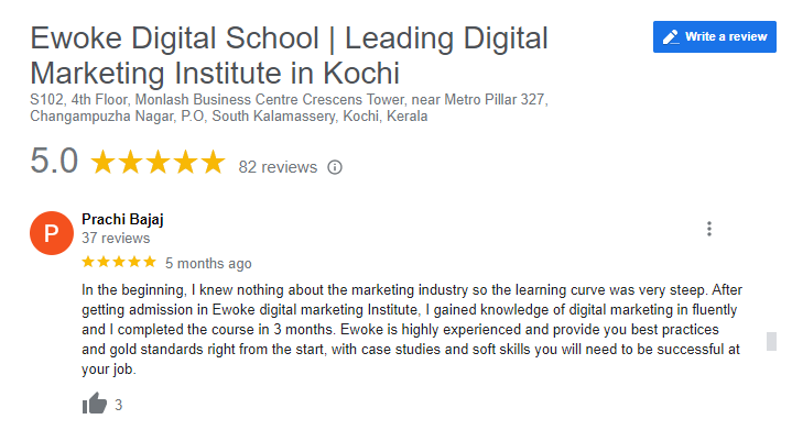 Digital Marketing Courses In Alleppey- Ewoke Google Review
