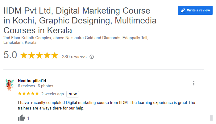 Digital Marketing Courses In Alleppey- IIDM Google Review