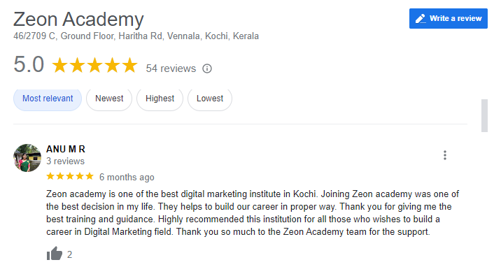Digital Marketing Courses In Alleppey- Zeon Academy Google Reviews