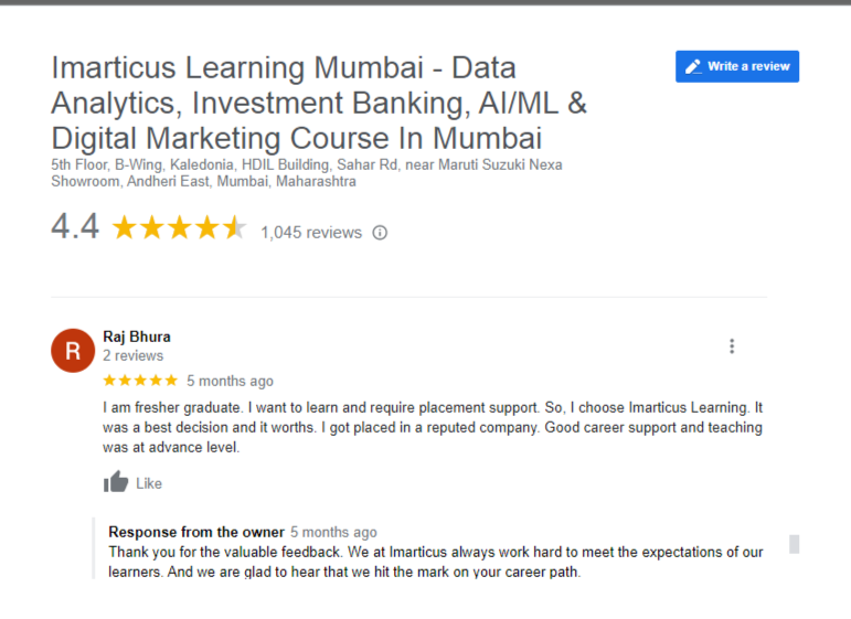 digital marketing courses in kumbakonam- imarticus google review
