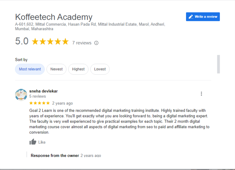 digital marketing courses in kumbakonam- Koffee Tech academy google review